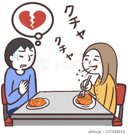 くちゃくちゃ食べる女性に失望した男性のイラスト 137938618