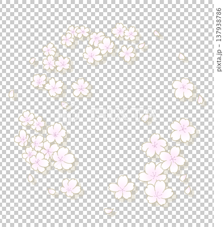 Hand-drawn style cherry blossom round frame with shadow 137938786