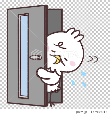 An illustration of a white bird refusing through a door. 137939017