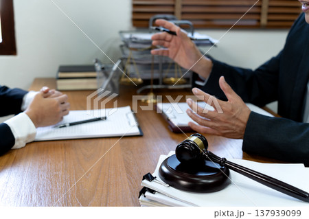 Lawyer manager elaborating on corporate legal Lawyer manager elaborating on corporate legal 137939099