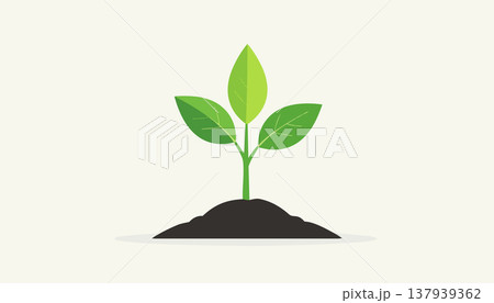 Minimal green plant sprout growing from soil with clean shapes and soft gradients simple eco concept of nature growth Minimal green plant sprout growing from soil with clean shapes and soft gradients simple eco concept of nature growth 137939362