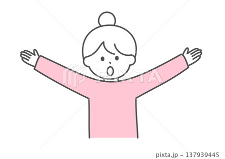 驚いた表情で両手を斜め上に広げる若い女性の上半身イラスト 驚いた表情で両手を斜め上に広げる若い女性の上半身イラスト 137939445