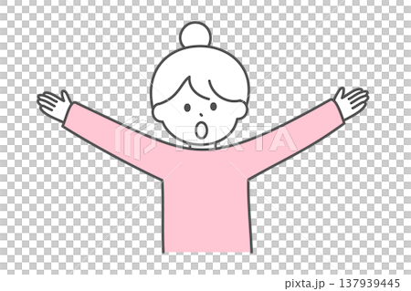 驚いた表情で両手を斜め上に広げる若い女性の上半身イラスト 驚いた表情で両手を斜め上に広げる若い女性の上半身イラスト 137939445