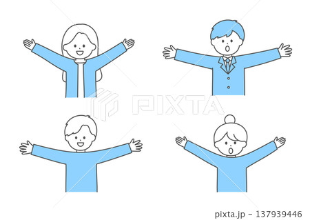 両手を左右に広げる若い男女のイラストセット 137939446