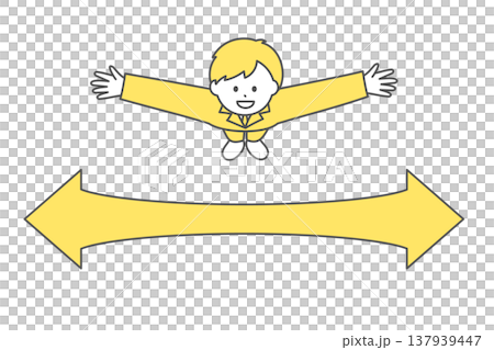 A man in a suit with his arms outstretched to the sides, looking upwards, with arrows pointing to the left and right | Top-down view A man in a suit with his arms outstretched to the sides, looking upwards, with arrows pointing to the left and right | Top-down view 137939447