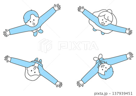 両手を広げて上を見上げリラックスする男女のフレーム｜上からの視点 137939451