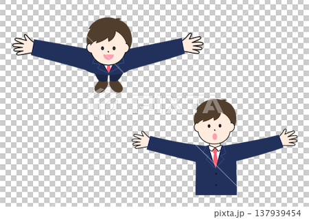 両手を広げるビジネスマン|前からの視点と上からの視点 両手を広げるビジネスマン|前からの視点と上からの視点 137939454