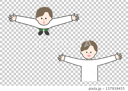 両手を広げる若い男性|前からの視点と上からの視点 両手を広げる若い男性|前からの視点と上からの視点 137939455