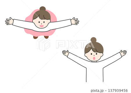 両手を広げる若い女性｜前からの視点と上からの視点 137939456