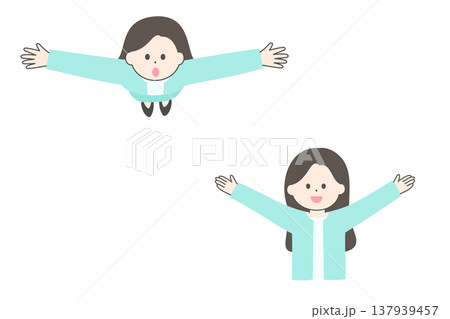 両手を広げるスーツの女性｜前からの視点と上からの視点 137939457