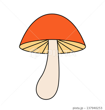 Colorful groovy mushroom in style of the 70s 80s. Hippie element, psychedelic mushroom. Flat vector illustration isolated on white background. 137940253