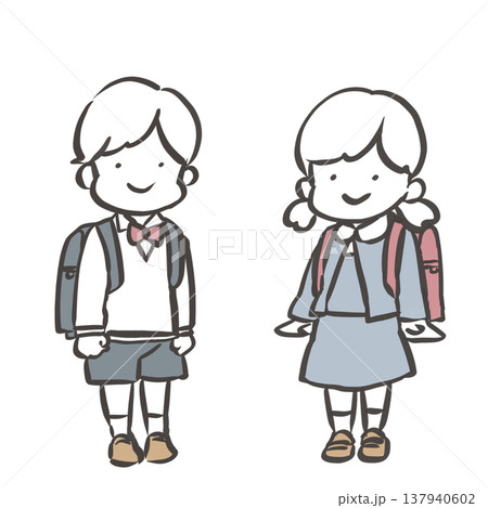 ランドセルを背負った小学生の男の子と女の子のイラスト 137940602