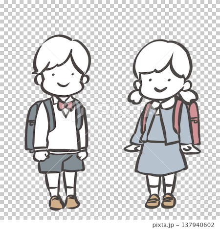 ランドセルを背負った小学生の男の子と女の子のイラスト 137940602