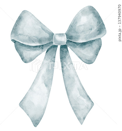 Bow watercolor illustration of pastel blue Ribbon, tied knot and soft fabric texture. Vintage accessory on isolated background for baby shower invitations or greeting cards. Art for party design. Bow watercolor illustration of pastel blue Ribbon, tied knot and soft fabric texture. Vintage accessory on isolated background for baby shower invitations or greeting cards. Art for party design. 137940970