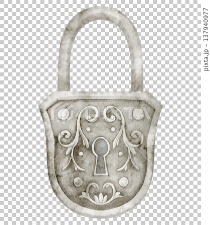 Lock watercolor illustration of vintage padlock with keyhole and ornamental details, metal security object. Antique element on isolated background for protection concepts, retro design. Lock watercolor illustration of vintage padlock with keyhole and ornamental details, metal security object. Antique element on isolated background for protection concepts, retro design. 137940977