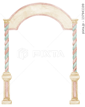 Carnival entrance arch forming a decorative border watercolor frame. Illustration Circus border on isolated background. Template for children posters, nursery wall art, invitations, greeting cards. Carnival entrance arch forming a decorative border watercolor frame. Illustration Circus border on isolated background. Template for children posters, nursery wall art, invitations, greeting cards. 137941109