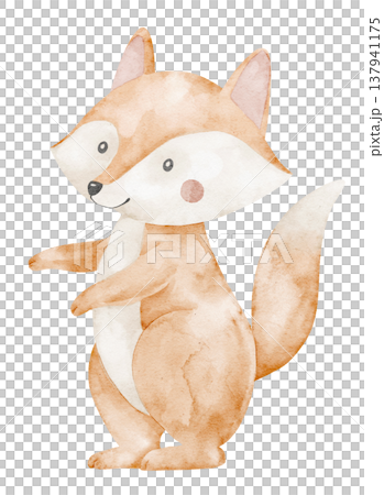 Fox watercolor illustration in soft pastel colors with friendly character style. Art of cute animal for baby shower greeting cards or childish invitations. Clipart for nursery posters. Fox watercolor illustration in soft pastel colors with friendly character style. Art of cute animal for baby shower greeting cards or childish invitations. Clipart for nursery posters. 137941175