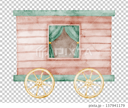 Wagon watercolor illustration in pastel vintage style with wooden body and wheels. Art of Cart for carnival scenes, amusement park graphics, children design. Vehicle for kids nostalgic fairgrounds. Wagon watercolor illustration in pastel vintage style with wooden body and wheels. Art of Cart for carnival scenes, amusement park graphics, children design. Vehicle for kids nostalgic fairgrounds. 137941179