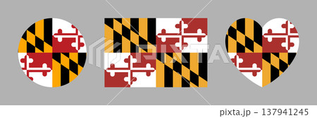 Circle, rectangular, heart shaped flag of Maryland icon, sticker. Flag of state Maryland in rectangle, round, heart shapes badge, button. Set of Maryland flag backgrounds, banners. Circle, rectangular, heart shaped flag of Maryland icon, sticker. Flag of state Maryland in rectangle, round, heart shapes badge, button. Set of Maryland flag backgrounds, banners. 137941245