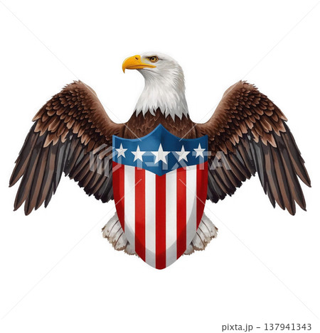 American Bald Eagle with Patriotic Shield Emblem 137941343