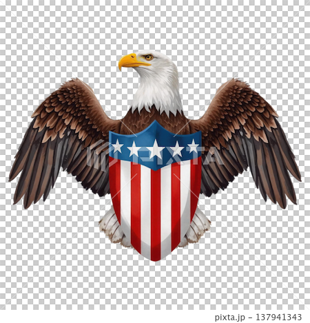 American Bald Eagle with Patriotic Shield Emblem 137941343