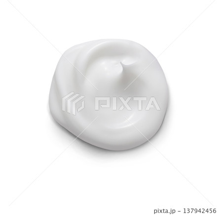 White swatch of squeezed cosmetic cream isolated on white background top view. White swatch of squeezed cosmetic cream isolated on white background top view. 137942456