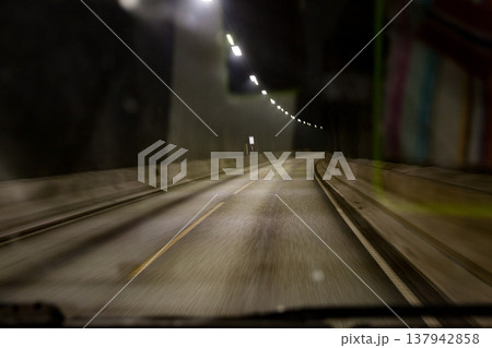 Empty tunnel road with motion blur, Norway Empty tunnel road with motion blur, Norway 137942858