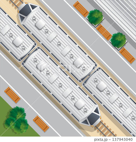 Railway station. View from above. Vector illustration. 137943040