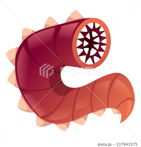 A red cartoon worm monster with sharp teeth and spines on its back. 137943575