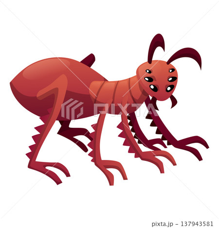 Insect monster vector flat icon, cartoon fantasy scary brown beetle bug insect, grasshopper ant with many eyes and fangs Insect monster vector flat icon, cartoon fantasy scary brown beetle bug insect, grasshopper ant with many eyes and fangs 137943581