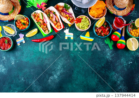 Cinco de Mayo concept with traditional Mexican food Cinco de Mayo concept with traditional Mexican food 137944414