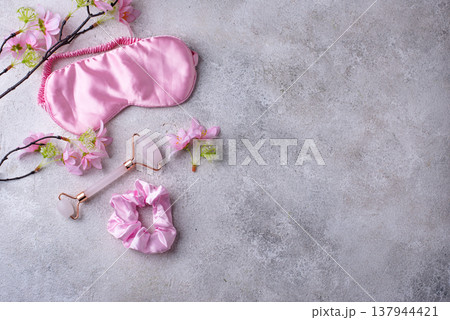 Silk sleep pink eye mask and accessory. 137944421
