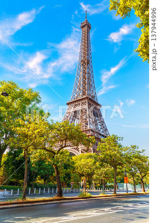 Eiffel Tower view from a typical street of Paris, France 137944996