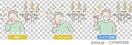 豚草花粉過敏症狀(打噴嚏、流鼻水):如何戴口罩應對(老年男性圖解指引) 豚草花粉過敏症狀(打噴嚏、流鼻水):如何戴口罩應對(老年男性圖解指引) 137945569