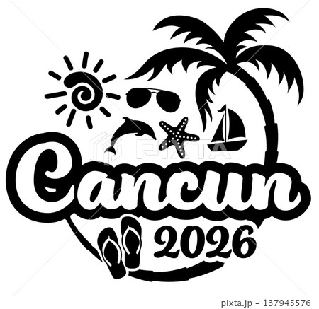 Cancun 2026 with Vacation and Trip Elements - Palm Tree Sunglasses Dolphin 137945576