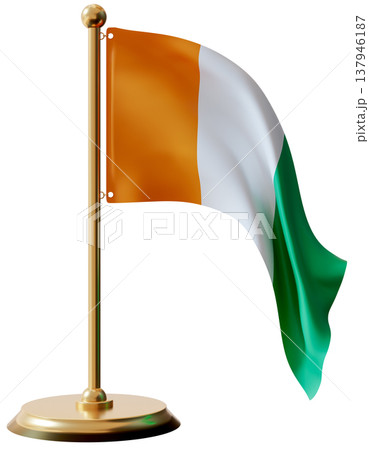 A national flag of Cote d'Ivoire is displayed on a clear background. The flag consists of three vertical bands of orange, white, and green. It showcases the national colors of the country A national flag of Cote d'Ivoire is displayed on a clear background. The flag consists of three vertical bands of orange, white, and green. It showcases the national colors of the country 137946187