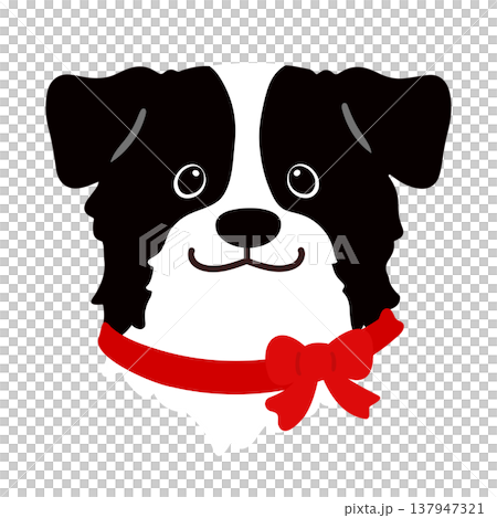 可愛的邊境牧羊犬臉，無輪廓（帶紅色絲帶） 137947321