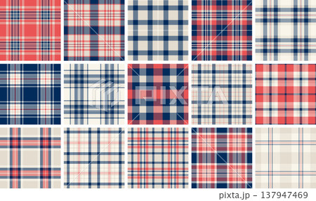Plaid pack ideal for British casual fashion and outdoor-inspired clothing. Seamless tartan vectors suit shirts, jackets, scarves, and digital media. 137947469