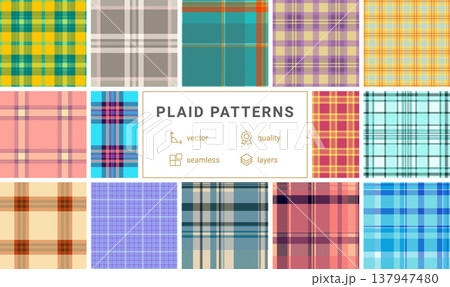 Plaid collection capturing contemporary aesthetics for wallpapers and backgrounds. Vector patterns ideal for devices, web design, and digital media projects. Plaid collection capturing contemporary aesthetics for wallpapers and backgrounds. Vector patterns ideal for devices, web design, and digital media projects. 137947480