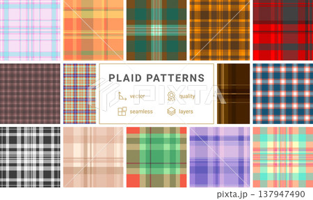 Festive plaid pattern pack tailored for New Year packaging. Coordinated tartan designs elevate boxes, tags, and gift items. Seamless vector repetition aligns perfectly. Festive plaid pattern pack tailored for New Year packaging. Coordinated tartan designs elevate boxes, tags, and gift items. Seamless vector repetition aligns perfectly. 137947490