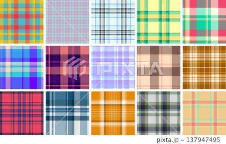 Seamless American heritage plaid pattern pack. Perfect for casual apparel, home decor, blankets, scarves, and patriotic celebrations. 137947495