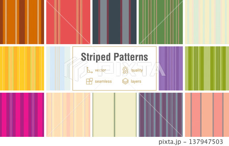 Striped pattern pack tailored for heritage fashion concepts. Classic lines geometry brings authentic vintage character. Striped pattern pack tailored for heritage fashion concepts. Classic lines geometry brings authentic vintage character. 137947503