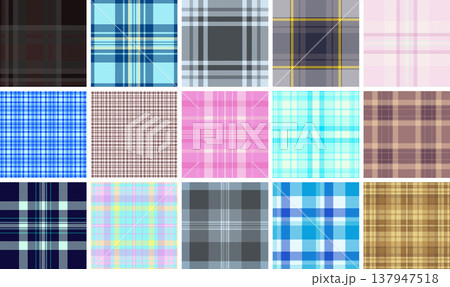 Plaid pattern pack for printable modern fashion templates. Suitable for e-commerce mockups, line sheets, and product presentations. Seamless vectors maintain alignment. Plaid pattern pack for printable modern fashion templates. Suitable for e-commerce mockups, line sheets, and product presentations. Seamless vectors maintain alignment. 137947518