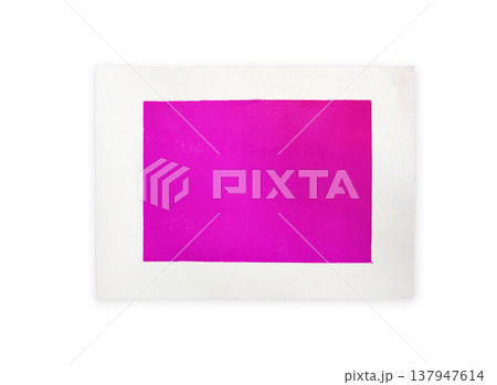 A vibrant magenta rectangle printed on white paper with white frame. Isolated on white background. Abstract, minimalist artwork. Modern minimalist design frame A vibrant magenta rectangle printed on white paper with white frame. Isolated on white background. Abstract, minimalist artwork. Modern minimalist design frame 137947614