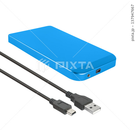 external hard drive, pocket, with connection cable on a white background in isolation 137947667