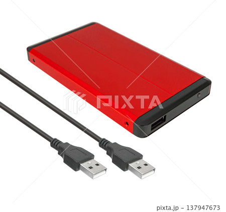 external hard drive, pocket, with connection cable on a white background in isolation external hard drive, pocket, with connection cable on a white background in isolation 137947673