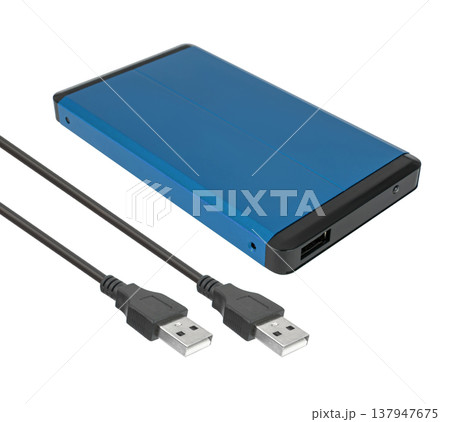 external hard drive, pocket, with connection cable on a white background in isolation external hard drive, pocket, with connection cable on a white background in isolation 137947675