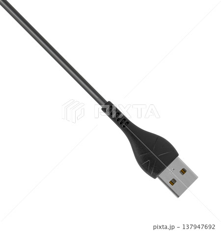 USB connector with cable, on a white background, top view USB connector with cable, on a white background, top view 137947692