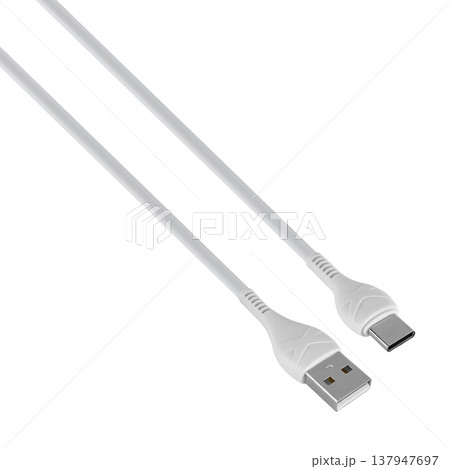 connector with USB cable, Type C, black, isolated on white background 137947697
