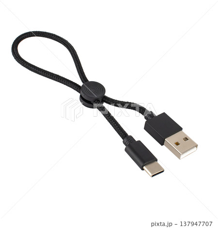 connector with cable, USB, Type-C, black, isolated on white background 137947707